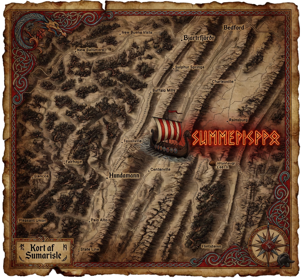 Viking-style illustrated map of SummerIsle at 5575 Bedford Valley Road, Bedford PA